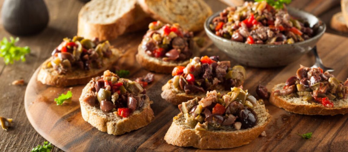 Homemade Mixed Olive Tapenade on Whole Wheat Crostini